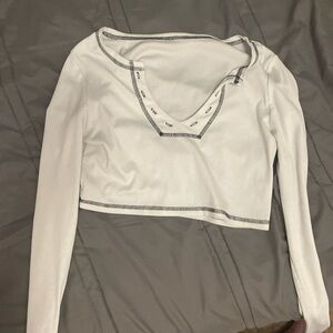 SHEIN White Long Sleeve Crop Top with Black Trim